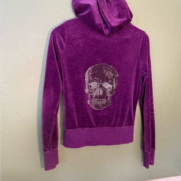 Romeo & Juliet Couture Skull Hoodie Purple Velour Zip-Up (Size L) - Picture 1 of 6